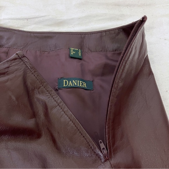 Vintage leather skirt red maroon oxblood pencil mini midi 80s 90s Danier - Picture 7 of 11